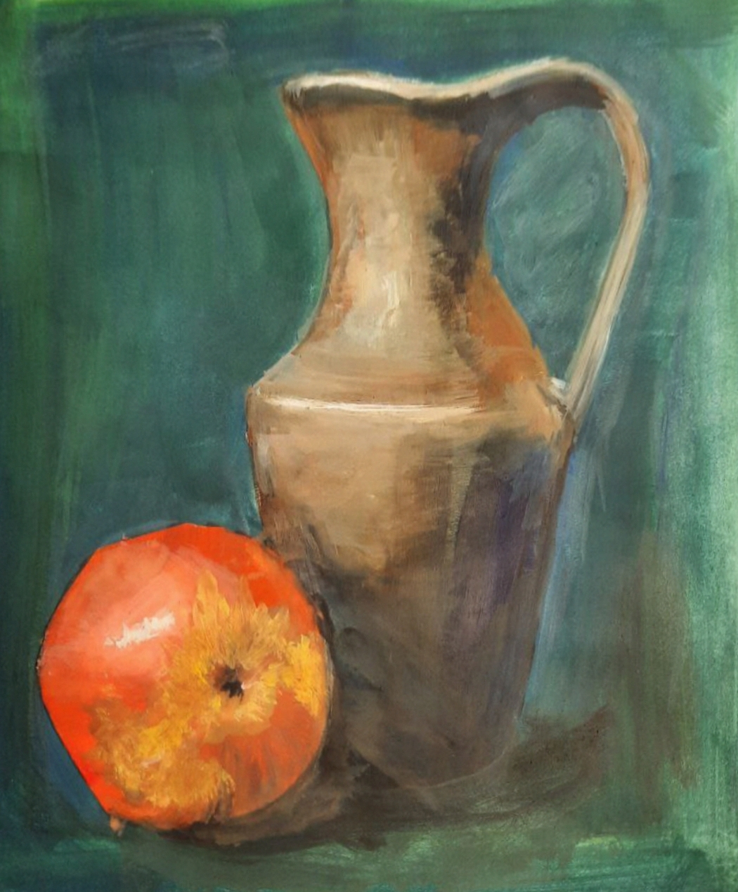 Натюрморт: Ваза и Яблоко (Гуашь)