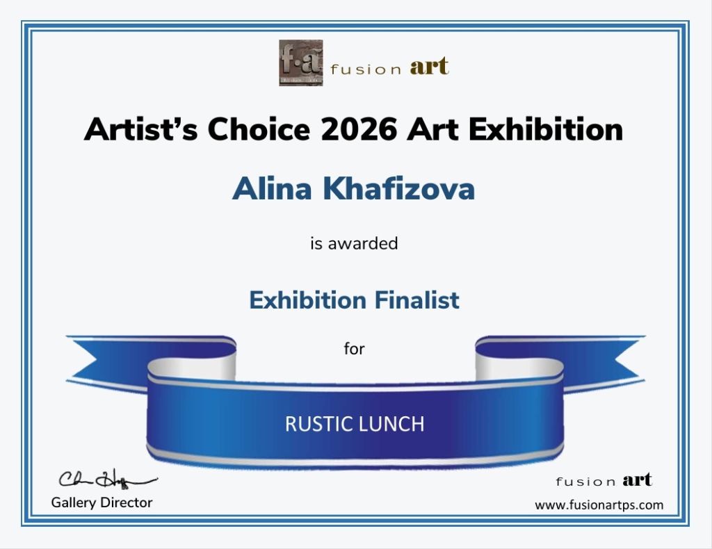 Выставка «Выбор художника 2026»
Алина Хафизова награждена как Финалист выставки за работу
ДЕРЕВЕНСКИЙ ОБЕД
www.fusionartps.com
